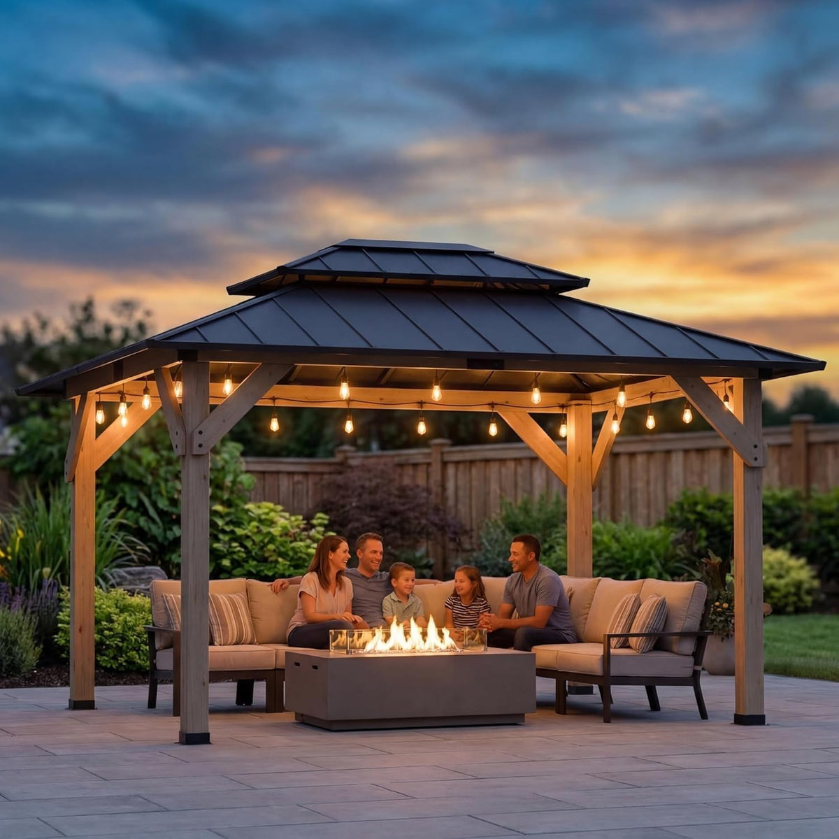 10' X 12' Outdoor Wood Gazebo,Metal Hardtop Gazebo Color DIY | Permanent Pavilion with Galvanized Steel Double Roof for Backyard, Garden(Windproof, Snow-Load Bearing, Rustproof)