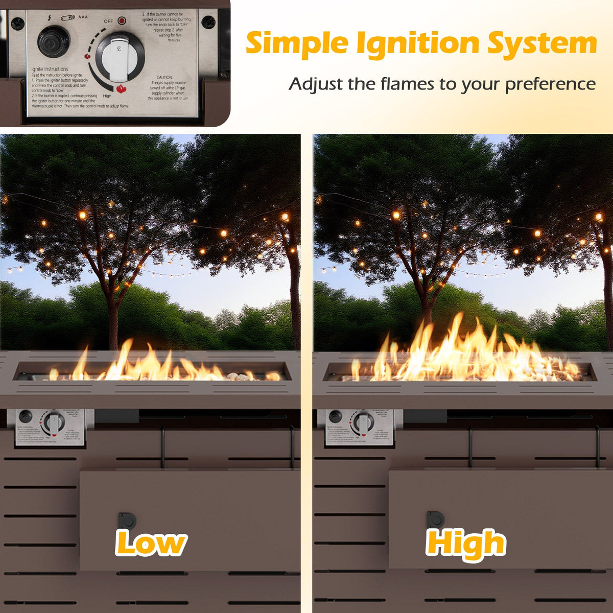 40 Inch Outdoor Propane Fire Pit Rectangle Gas Fire Table with Lava Rocks