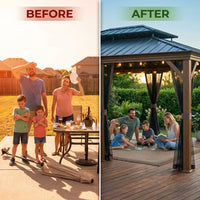 12-Ft X 20-Ft Gazebo Brown Gazebo with Hardtop Roof (Screen Included) — Before & After