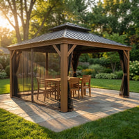 12-Ft X 20-Ft Gazebo Brown Gazebo with Hardtop Roof (Screen Included) — Studio Shot