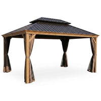 12-Ft X 20-Ft Gazebo Brown Gazebo with Hardtop Roof (Screen Included) — Studio Shot