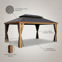 12-Ft X 20-Ft Gazebo Brown Gazebo with Hardtop Roof (Screen Included) — infographic