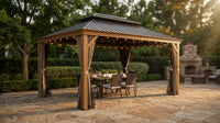 12-Ft X 20-Ft Gazebo Brown Gazebo with Hardtop Roof (Screen Included) — Lifestyle