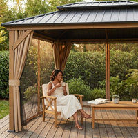 12-Ft X 20-Ft Gazebo Brown Gazebo with Hardtop Roof (Screen Included) — Lifestyle