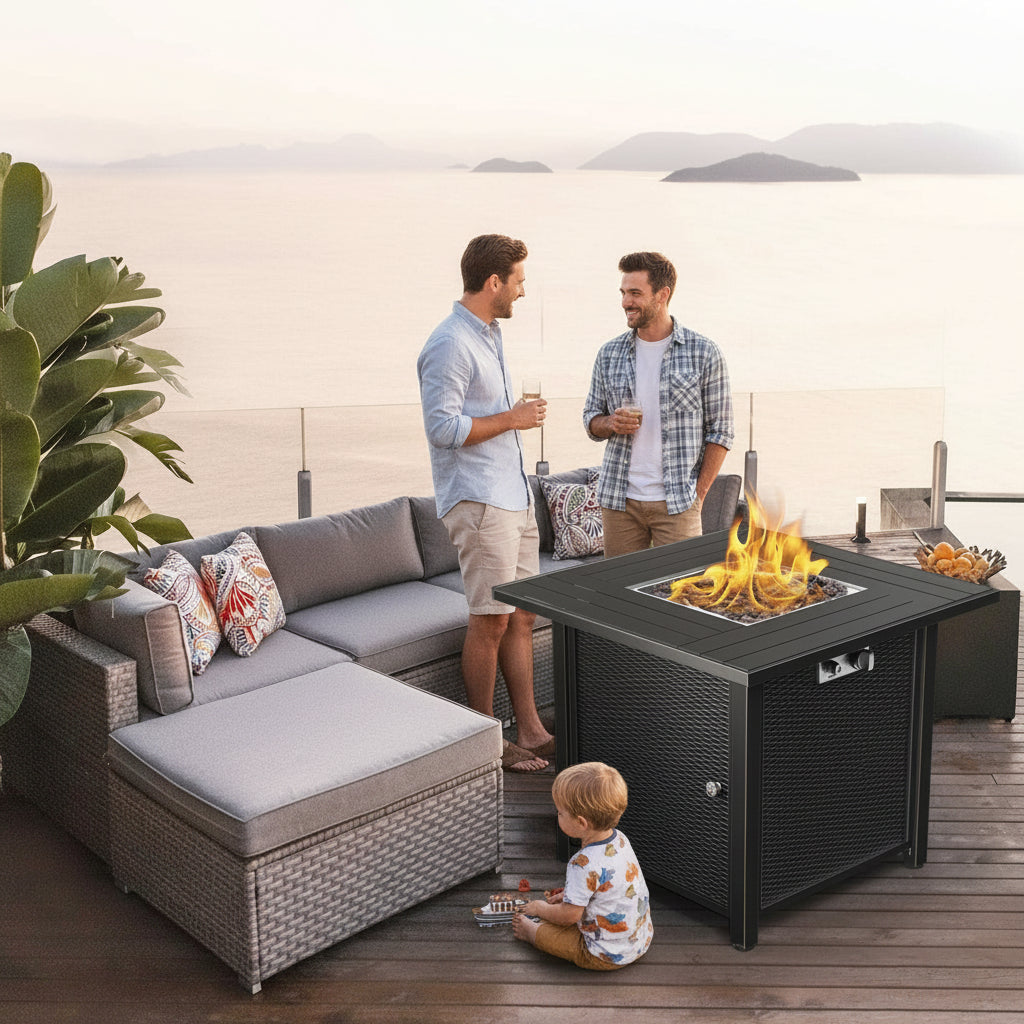 Propane Fire Pit 30 Inch Outdoor Gas Fire Pit | Steel Fire Table with Lid | Patio Fire Pit Table & Outdoor Fire Pir Propane for Deck, Garden & Backyard | Powerful Propane Outdoor Fire Pit 50,000 BTU