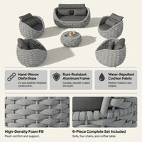 6-Piece Aluminum Patio Furniture Set,Polyester Light Grey W/Table | Olefin Rope Modern Outdoor Conversation Set Sectional Sofa with Water Repellent Thick Cushions for Balcony, Garden — Results & Stats