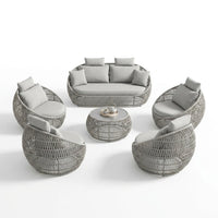6-Piece Aluminum Patio Furniture Set,Polyester Light Grey W/Table | Olefin Rope Modern Outdoor Conversation Set Sectional Sofa with Water Repellent Thick Cushions for Balcony, Garden — Studio Shot