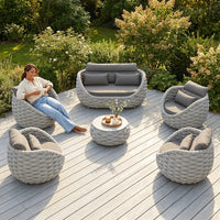 6-Piece Aluminum Patio Furniture Set,Polyester Light Grey W/Table | Olefin Rope Modern Outdoor Conversation Set Sectional Sofa with Water Repellent Thick Cushions for Balcony, Garden — Lifestyle
