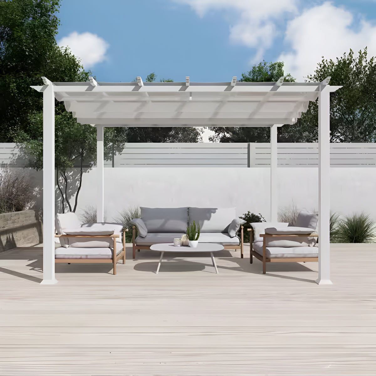 Florence 11 Ft. X 11 Ft. Aluminum Pergola in White Finish and White Canopy