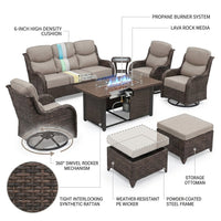 9-Piece Outdoor Patio Furniture Set with Fire Pit Table,Swivel Chairs and 6" Thick Cushions,Sectional Sofa and Ottomans,Patio Conversation Set for Porch Deck Garden Backyard — How It Works