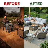 9 Pieces Patio Furniture Set outside Furniture Wicker Patio Conversation Set with Swivel Chairs, Outdoor Furniture for Garden, Gray — Before & After