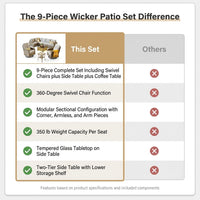 9 Pieces Patio Furniture Set outside Furniture Wicker Patio Conversation Set with Swivel Chairs, Outdoor Furniture for Garden, Gray — Comparison