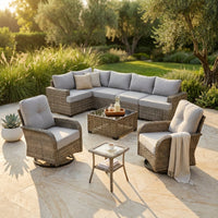 9 Pieces Patio Furniture Set outside Furniture Wicker Patio Conversation Set with Swivel Chairs, Outdoor Furniture for Garden, Gray — Studio Shot