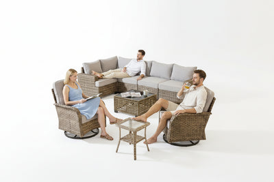 Patio Furniture Set Built to Last, 9 Pieces Wicker, Swivel Chairs, Modular Design, Garden Outdoor