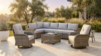9 Pieces Patio Furniture Set outside Furniture Wicker Patio Conversation Set with Swivel Chairs, Outdoor Furniture for Garden, Gray — Lifestyle