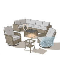 9 Pieces Patio Furniture Set outside Furniture Wicker Patio Conversation Set with Swivel Chairs, Outdoor Furniture for Garden, Gray — How It Works