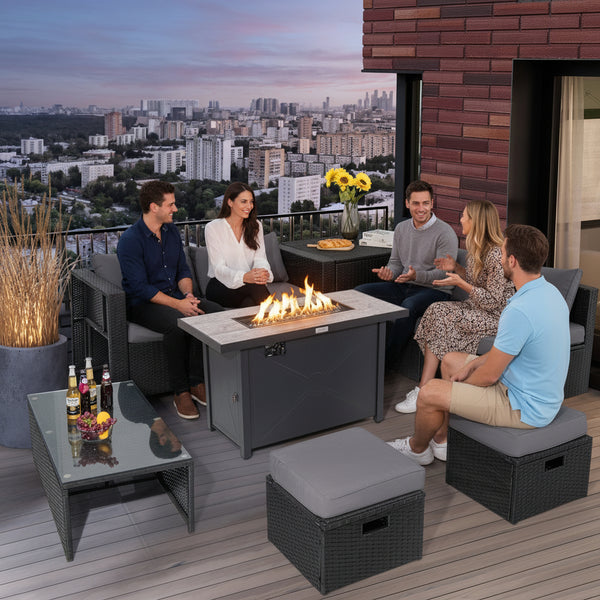 9 Pieces Outdoor PE Rattan Wicker Sectional Sofa with 42 Inch 60 000 BTU Gas Fire Pit Table