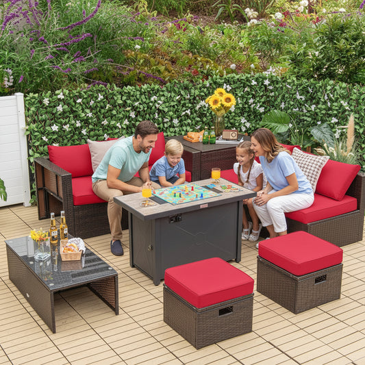 9 Pieces Outdoor Patio Furniture Set with 42 Inch Propane Fire Pit Table