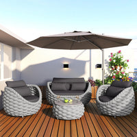 6-Piece Aluminum Patio Furniture Set,Polyester Light Grey W/Table | Olefin Rope Modern Outdoor Conversation Set Sectional Sofa with Water Repellent Thick Cushions for Balcony, Garden