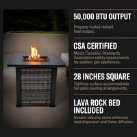 Adana 28” Outdoor Propane Fire Pit Table 50,000 Btus Outdoor Fire Pit Propane Metal Patio Fire Pit with Lava Rocks & Lid Durable Firepits for outside & CSA Certified Outdoor Fireplace — Results & Stats
