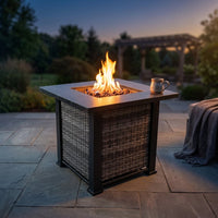 Adana 28” Outdoor Propane Fire Pit Table 50,000 Btus Outdoor Fire Pit Propane Metal Patio Fire Pit with Lava Rocks & Lid Durable Firepits for outside & CSA Certified Outdoor Fireplace — Studio Shot