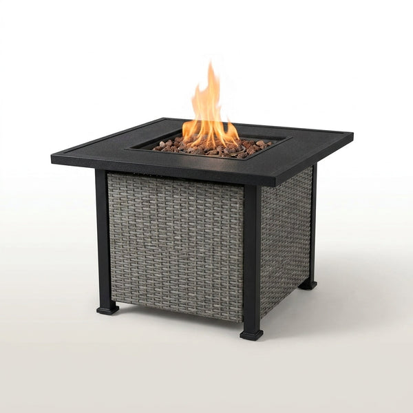 Adana 28” Outdoor Propane Fire Pit Table 50,000 Btus Outdoor Fire Pit Propane Metal Patio Fire Pit with Lava Rocks & Lid Durable Firepits for outside & CSA Certified Outdoor Fireplace — Studio Shot