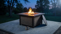 Adana 28” Outdoor Propane Fire Pit Table 50,000 Btus Outdoor Fire Pit Propane Metal Patio Fire Pit with Lava Rocks & Lid Durable Firepits for outside & CSA Certified Outdoor Fireplace — Lifestyle