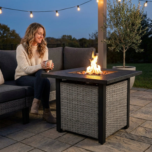 Outdoor Propane Fire Pit Table Built for All-Season Use, 50,000 BTU Output, 28 Inch Steel Design, CSA Certified