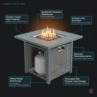 Adana 28” Outdoor Propane Fire Pit Table 50,000 Btus Outdoor Fire Pit Propane Metal Patio Fire Pit with Lava Rocks & Lid Durable Firepits for outside & CSA Certified Outdoor Fireplace — How It Works