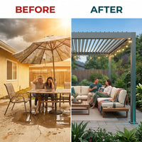 Louvered Pergola, Outdoor Pergola with Adjustable Louvered Roof, Reinforced Aluminum Frame, Integrated Drainage System, Hardtop Gazebo for Patio — Before & After