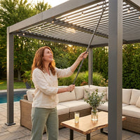 Louvered Pergola, Outdoor Pergola with Adjustable Louvered Roof, Reinforced Aluminum Frame, Integrated Drainage System, Hardtop Gazebo for Patio — Lifestyle