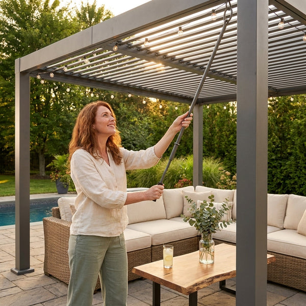 Outdoor Pergola Built for Year-Round Use, Adjustable Louvered Roof, Heavy-Duty Aluminum Frame, Drainage System