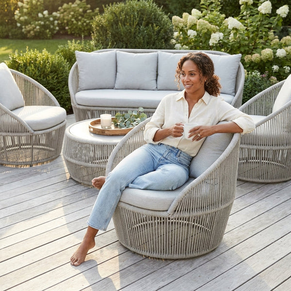 Outdoor Patio Furniture Set Built to Last Decades, Rust-Resistant Aluminum Frame, Olefin Rope Design, Thick Cushions