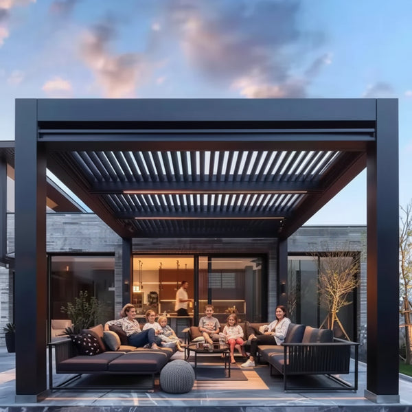 Aluminum Pergola Rainproof Electrically Adjustable Gazebo Electric Louvered Awning Outdoor Patio Sunshade