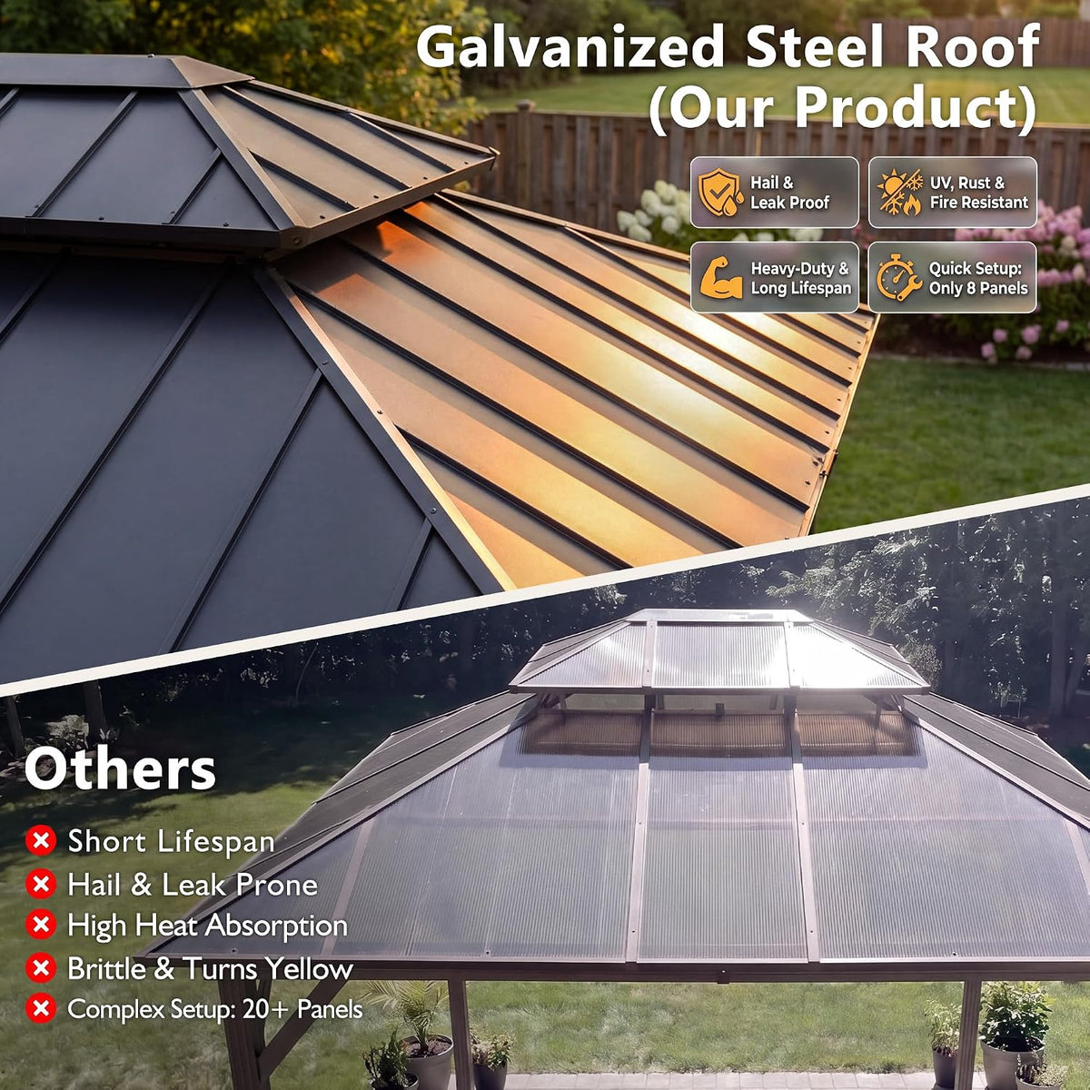 10' X 12' Outdoor Wood Gazebo,Metal Hardtop Gazebo Color DIY | Permanent Pavilion with Galvanized Steel Double Roof for Backyard, Garden(Windproof, Snow-Load Bearing, Rustproof)