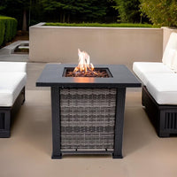 Adana 28” Outdoor Propane Fire Pit Table 50,000 Btus Outdoor Fire Pit Propane Metal Patio Fire Pit with Lava Rocks & Lid Durable Firepits for outside & CSA Certified Outdoor Fireplace