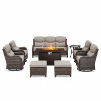 Outdoor Patio Furniture Set Built to Last Decades, Fire Pit Table, Swivel Chairs, 6-Inch Cushions