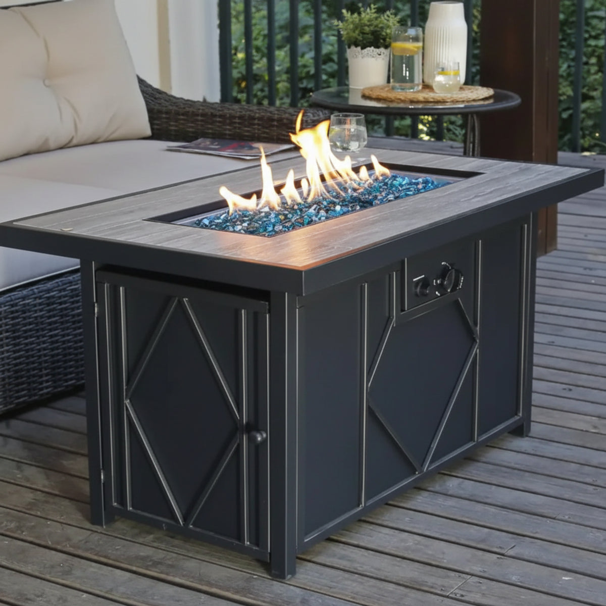 42 In. 60,000BTU Fire Pit Propane Gas Fire Pit Table Rectangular Tabletop