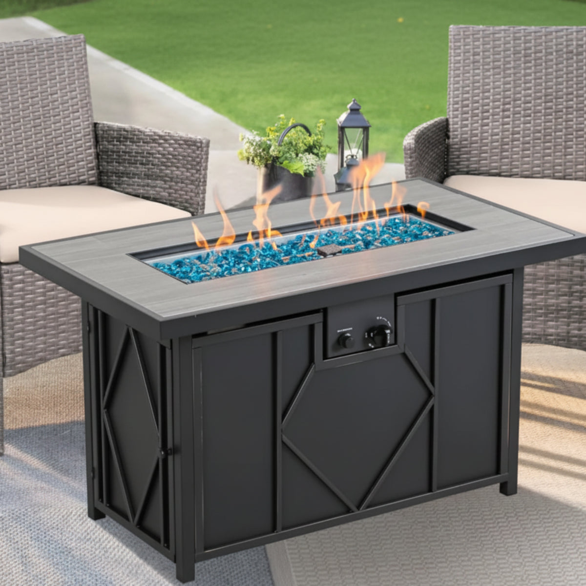 42 In. 60,000BTU Fire Pit Propane Gas Fire Pit Table Rectangular Tabletop